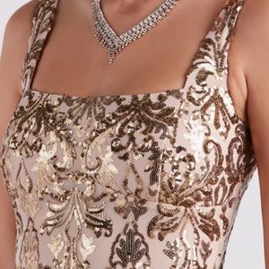 Windsor fashion gold sequin side slit dress